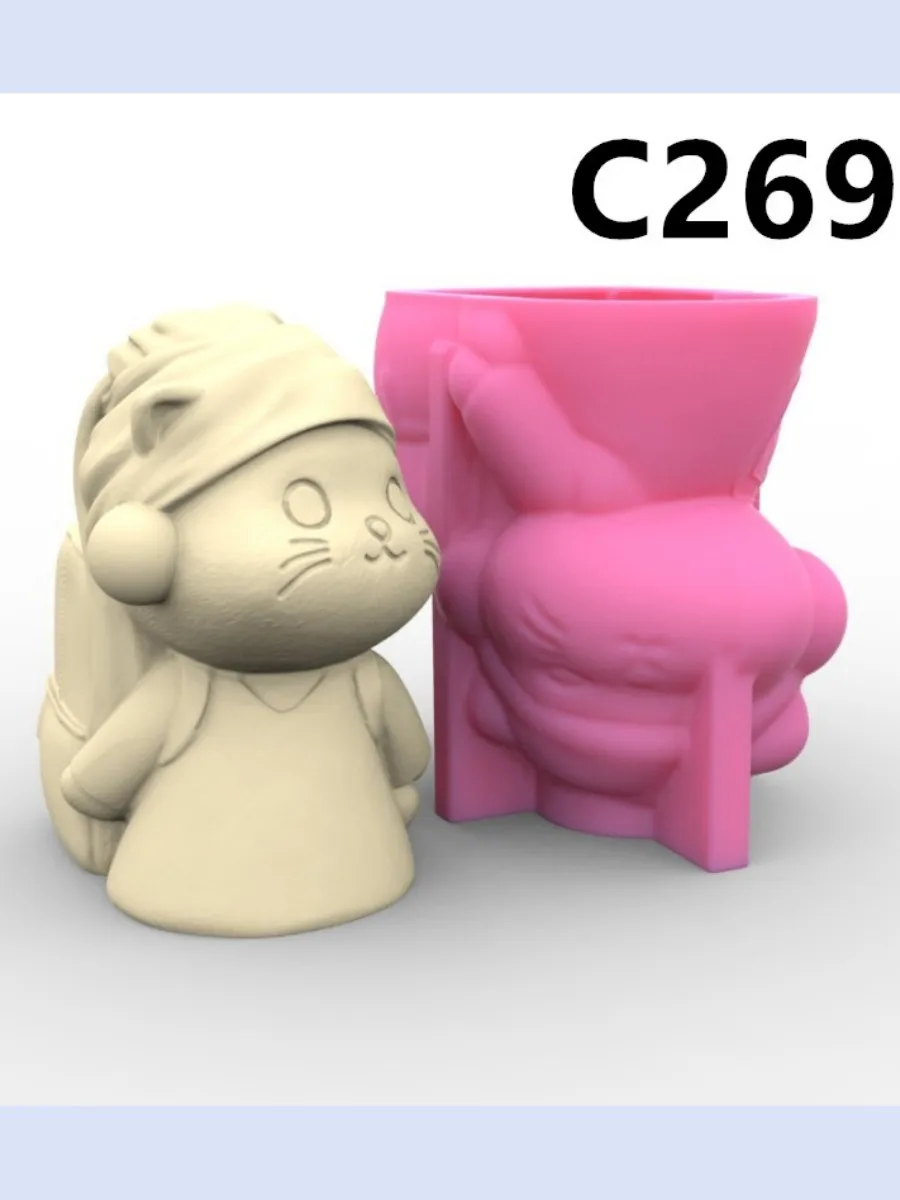 

Silicone Mold Cat with Bag Flower Pot Succulent Pen Holder DIY Making Resin Concrete Vase Cactus Silicone Mold Home Decor Tool
