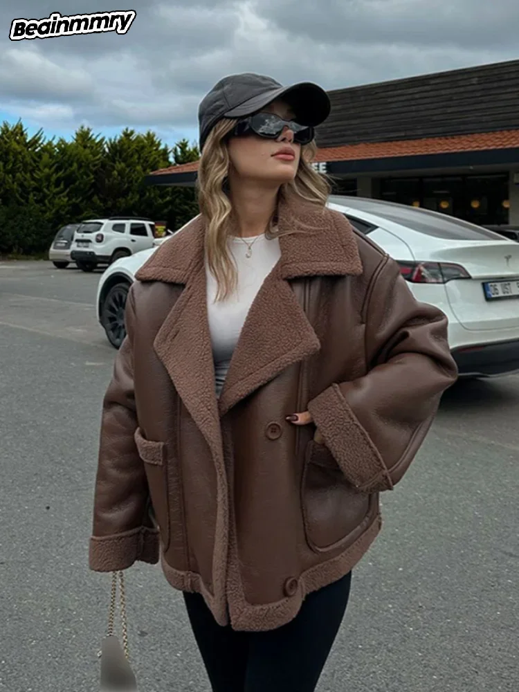 Утепленная флисовая куртка из шерпа с лацканами 2024 зимняя женская теплая верхняя