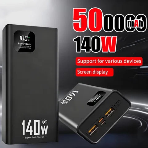 500000 мАч сверхбольшой емкости Power Bank 140 Вт сверхбыстрая зарядка портативный мобильный аккумулятор с цифровым дисплеем внешний аккумулятор