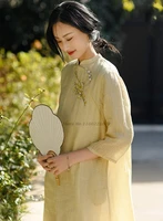 2022 traditional chinese vintage qipao cotton linen dress women flower embroidery qipao elegant cheongsam vestido oriental qipao