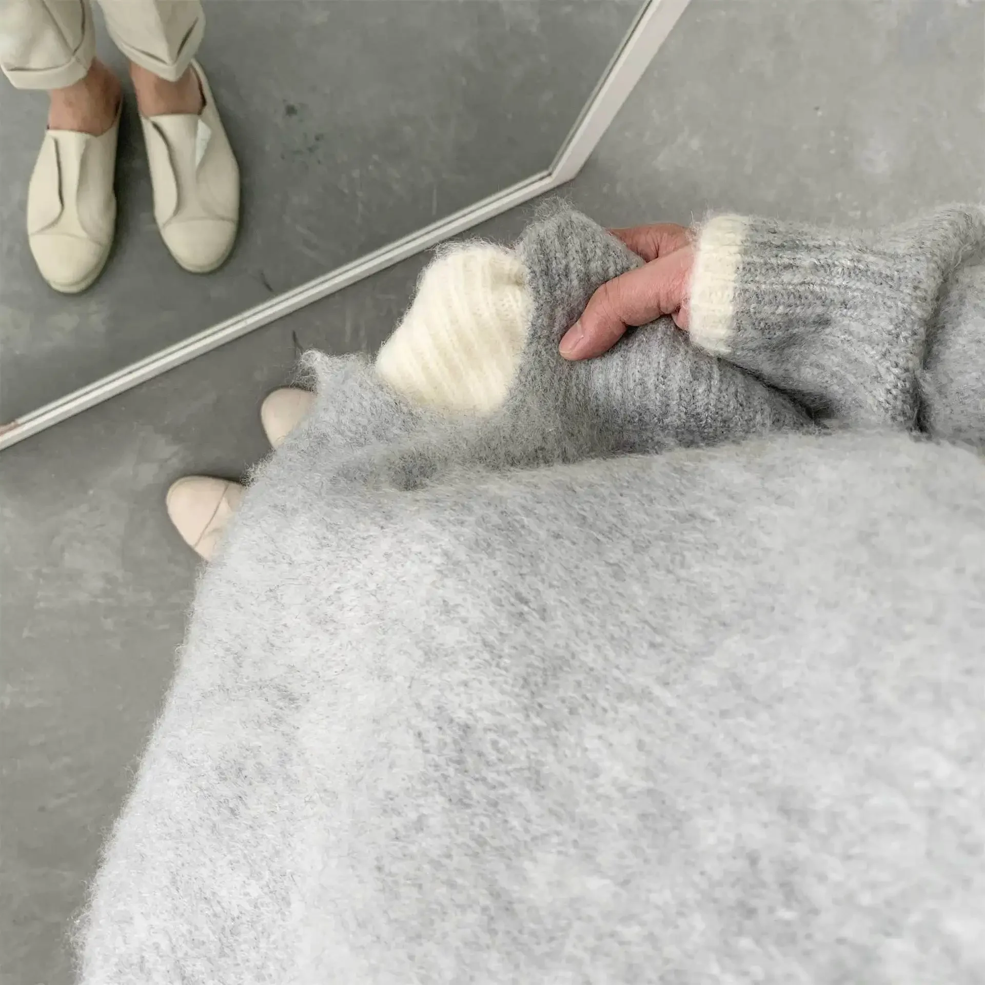 2023 серый плюшевый свитер с круглым вырезом Мужской осенне-зимний Повседневный