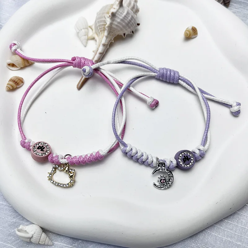 

Y2K Kawaii Sanrio Mymelody Kitten Kuromi браслет милый аниме плетеный браслет студенческие дети Maiden сердце ювелирные изделия для пар подарки игрушки