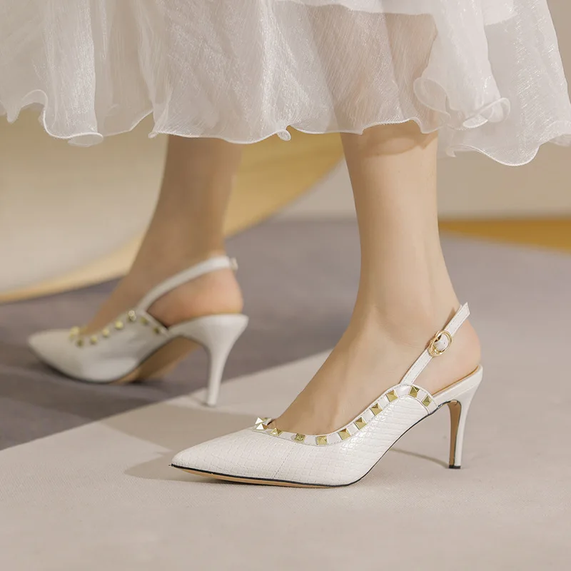 

2022 summer new women's shoes stiletto pointed toe fashion single shoes European and American rivet shoes