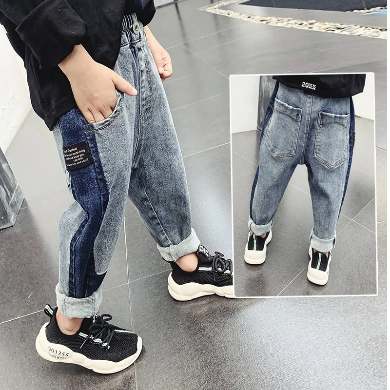 

Джинсы DIIMUU для мальчиков-подростков, повседневная легкая прямая джинсовая одежда с эластичным поясом, штаны, детская одежда