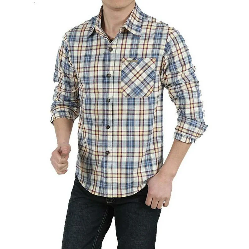 

Мужская Повседневная рубашка в клетку, с длинным рукавом