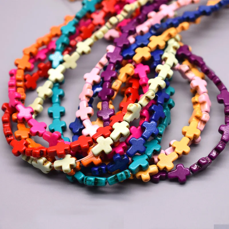 

8x10mm Bright Smooth Color Cross Shape Beads Natural Turquoise Stone Cross Spacer Loose Beads for Jewelry Making Diy Bracelet