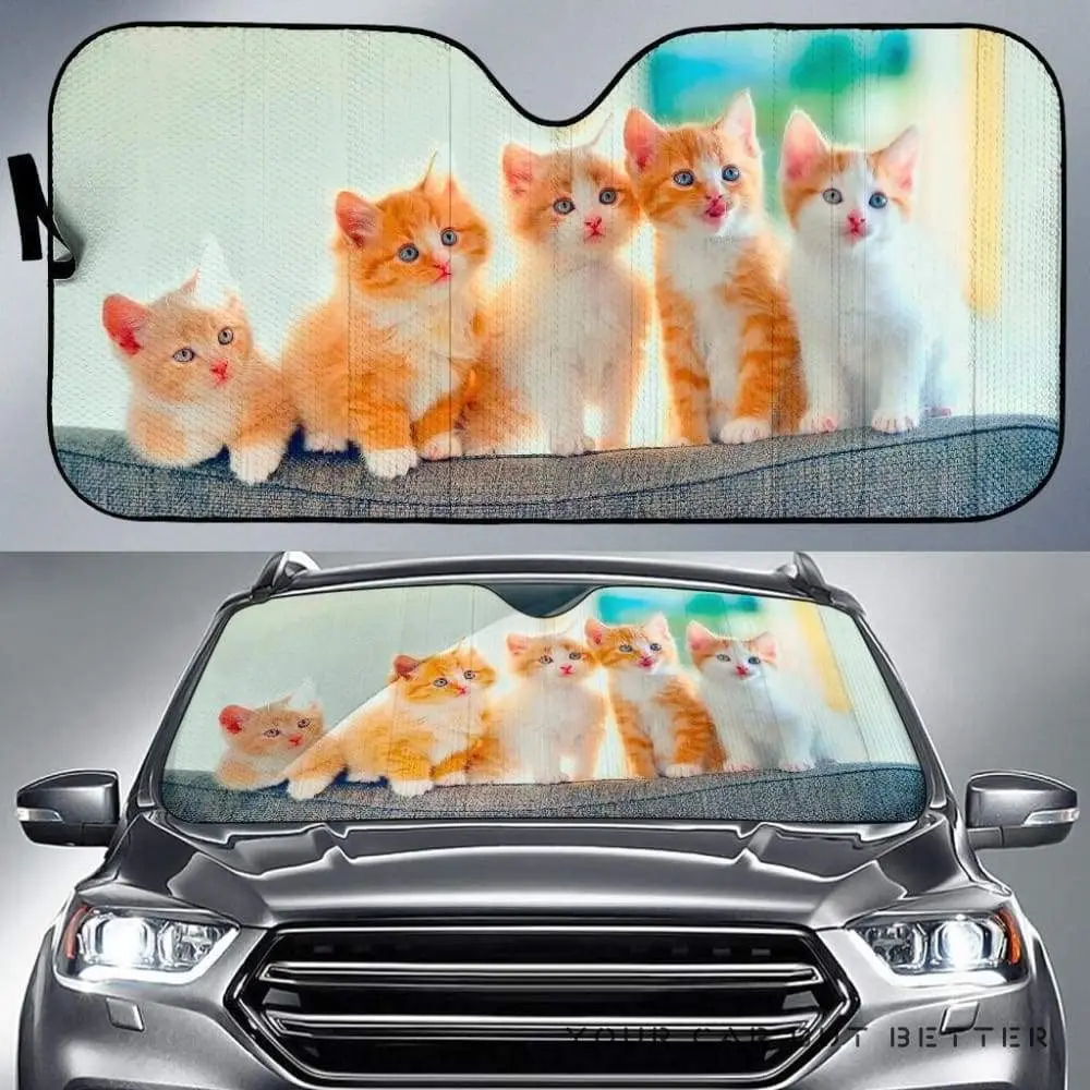 

Cute Five Cats Sitting On Gray Chair Image Print Cat Lover Car Sunshade, Baby Cats Kittens On Chair Image Print Auto Sun Shade,