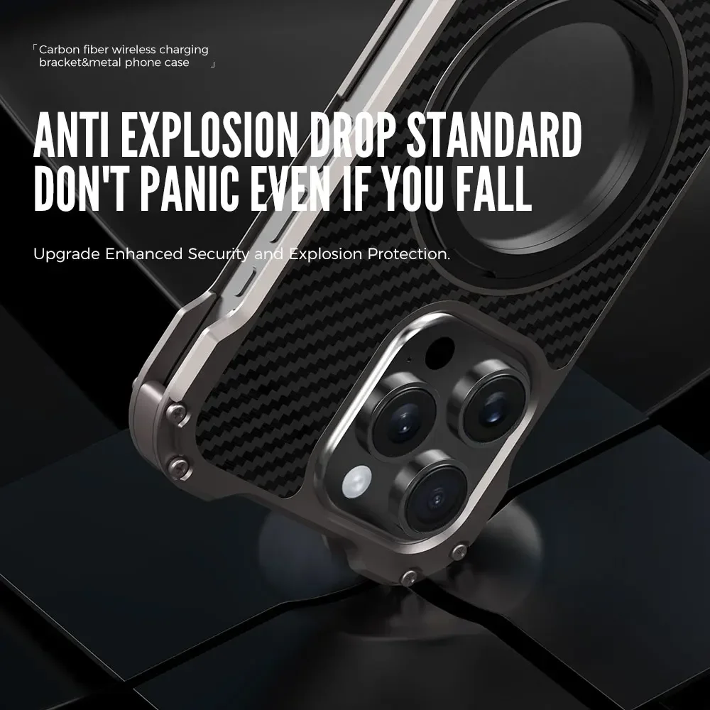 Магнитный Алюминиевый чехол для телефона из углеродного волокна Iphone 15 Pro Max
