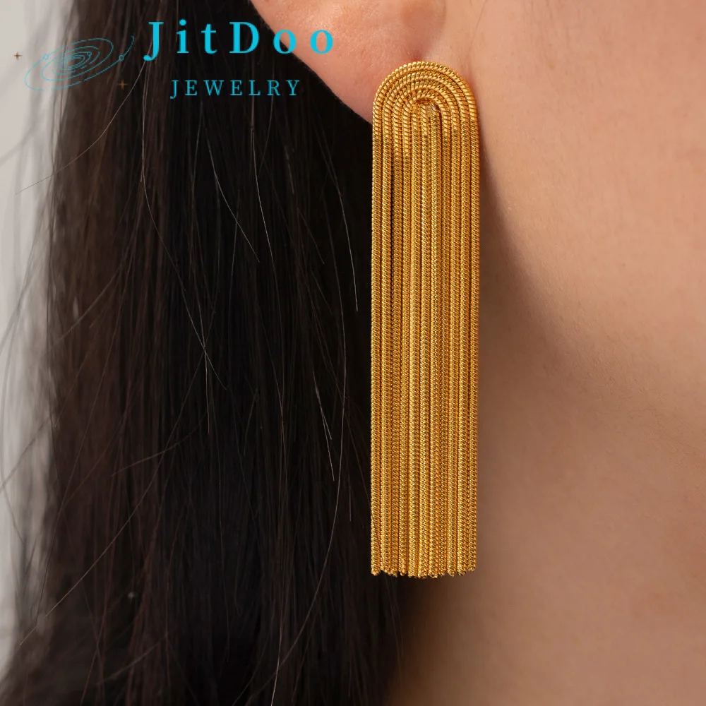 

JitDoo Sexy 18k Gold Plated Stainless Steel Tassel Drop Earrings for Women Personality Accessories Party Jewelry Birthday Gifts