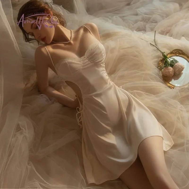 Элегантная пижама нижнее белье из вискозы кружевная ночная рубашка на