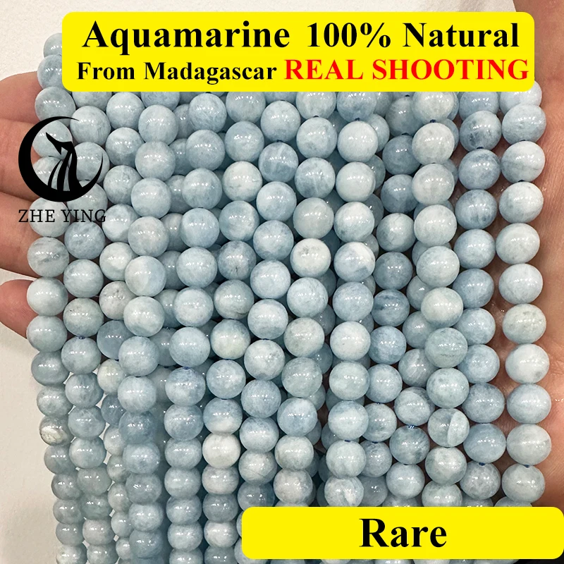

100% Natural Aquamarines Stone Beads Round Smooth Loose Beads For Jewelry Making Bracelets Necklace DIY Accessories