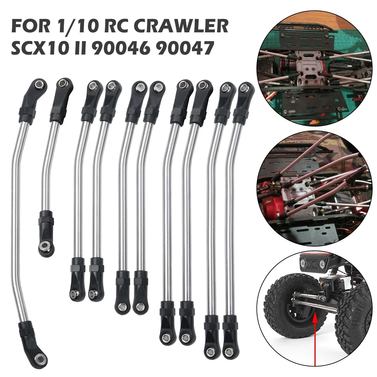 

10Pcs Stainless Steel Link Rod Linkage Rod Link Linkage Set 313mm Wheelbase Link Rod Heavy Duty Professional Metall Chassis Link