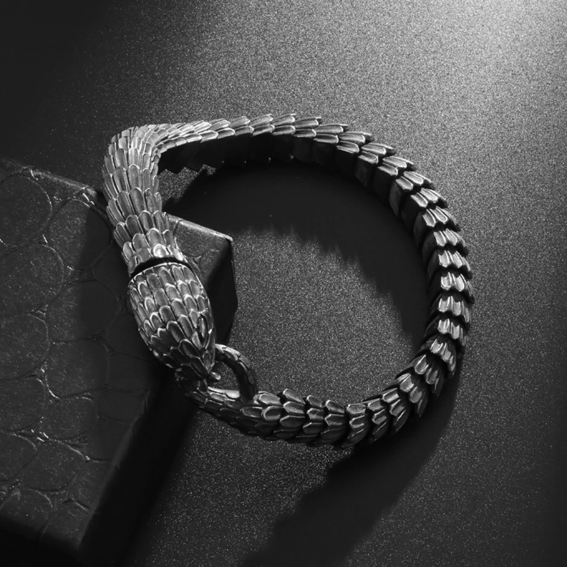 Браслет мужской изящный креативный дизайн со змеиной чешуей дракона Модный