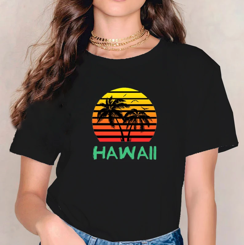 

Hawaii Tropical Plant Graphic Tee Coconut Tree Hawaii Clothing Beach Vacation Graphic Tees Travel Style Tops for Women Summer
