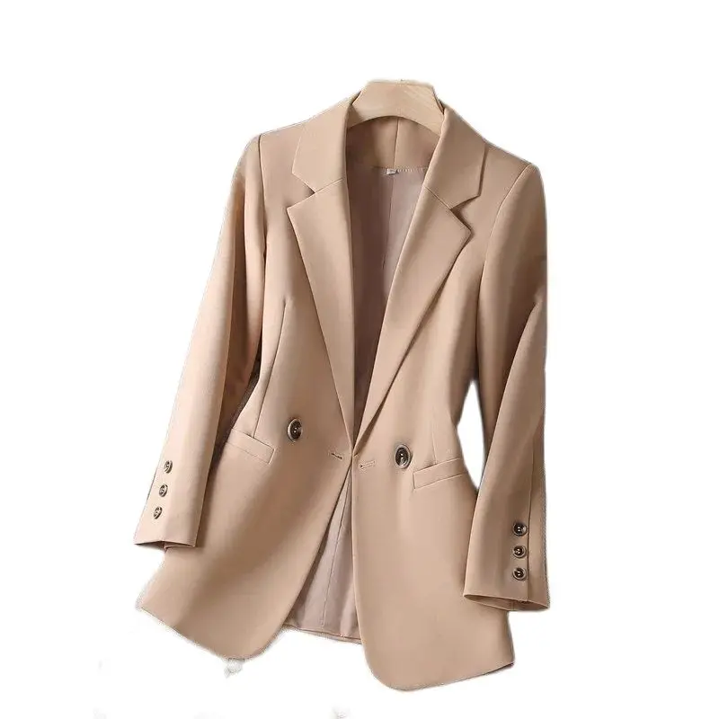 Khaki Leisure Suit Women's Coat  Spring Autumn New Style Temperament Slim Fit Ladies Comfortable Lining Wild Blazer S-4XL