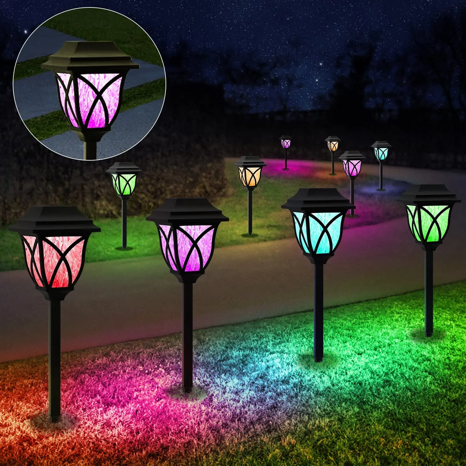 

Color Changing Solar Lights Outdoor Garden Decor Solar Pathway Lights Outdoor Waterproof Solar Path Garden Lamp