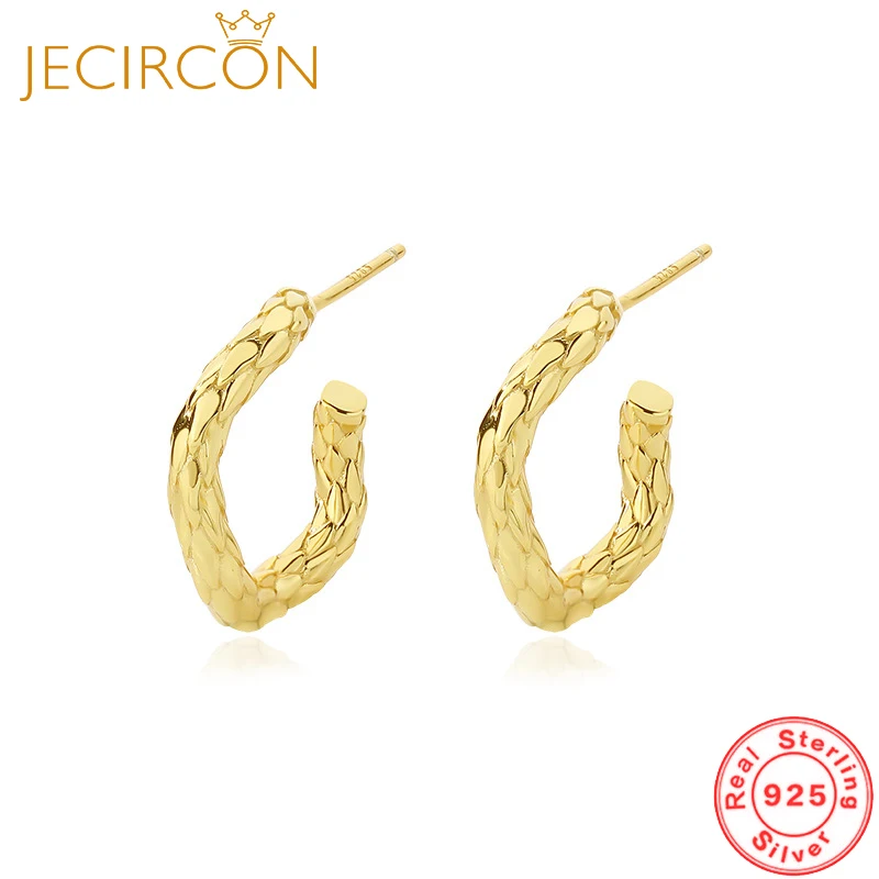 

JECIRCON 925 Sterling Silver Metallic Wrinkled Texture C-shaped Stud Earrings for Women Cold Style Niche Personality Earrings