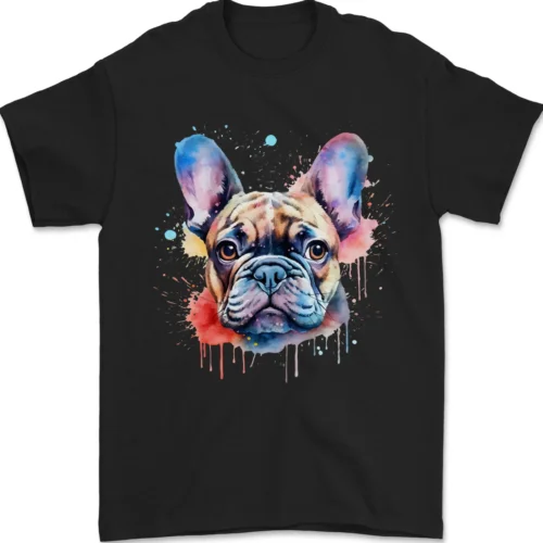 Мужская футболка с изображением французского бульдога акварельная 100% хлопок