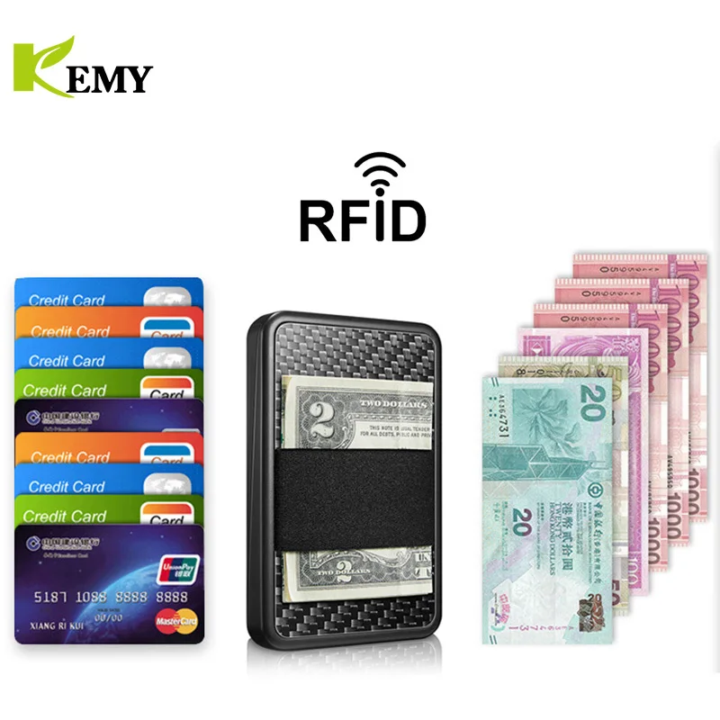 KEMY Slide Wallet RFID Blocking Carbon Fiber Credit ID Card Holder For Men Women Male Female Card Cover Money Minimalist Purse