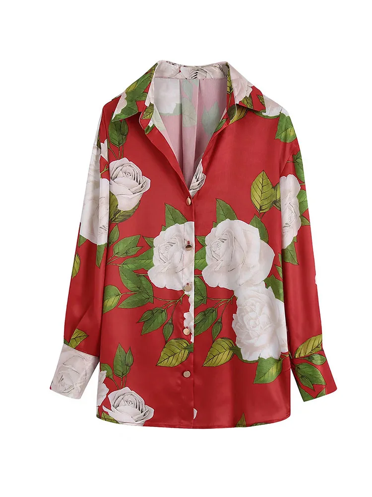 

Women 2022 spring New Fashion printed long version Blouses Vintage Long Sleeve Female Shirts Blusas Chic Tops