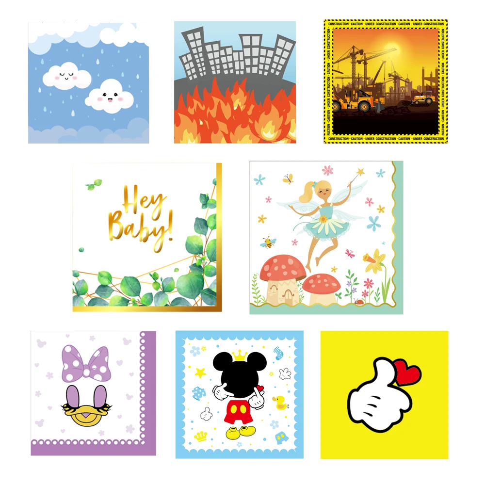 

20pcs/set Cartoon Mouse Cool Fireman Construction Birthday Party Disposable Paper Napkins Tissues Baby Shower Party Tableware