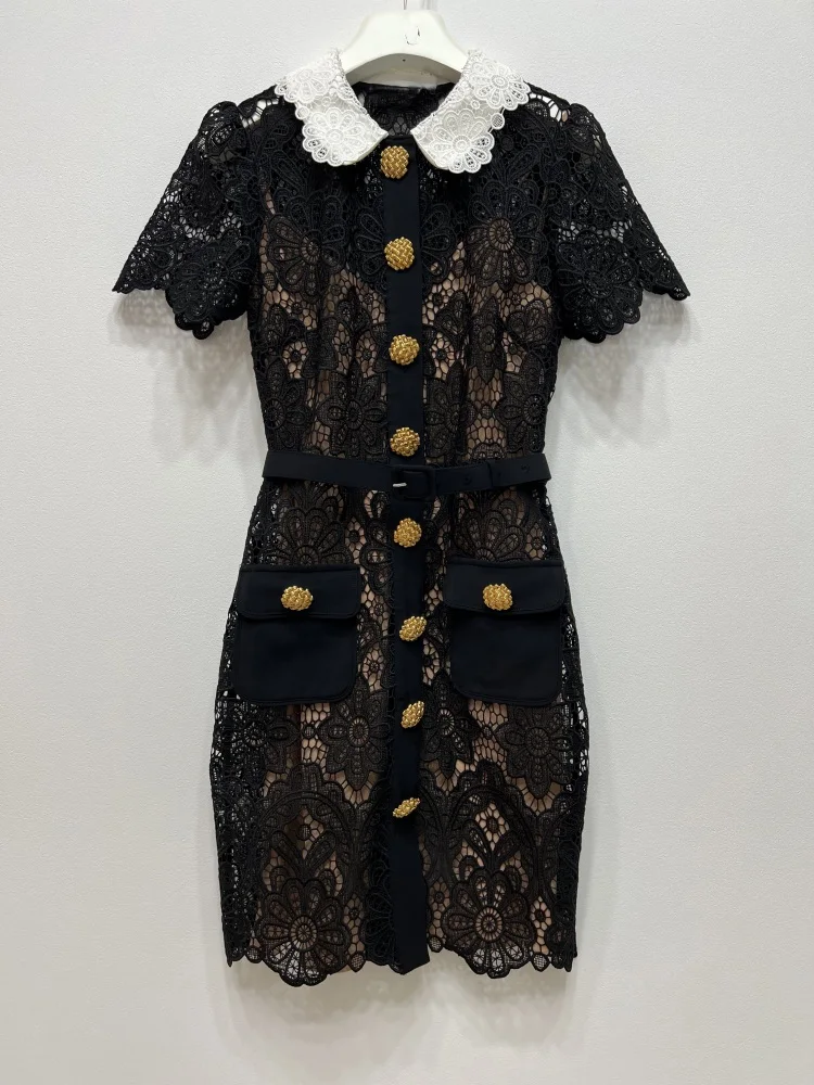

Женское кружевное платье во французском стиле, черное летнее платье C571