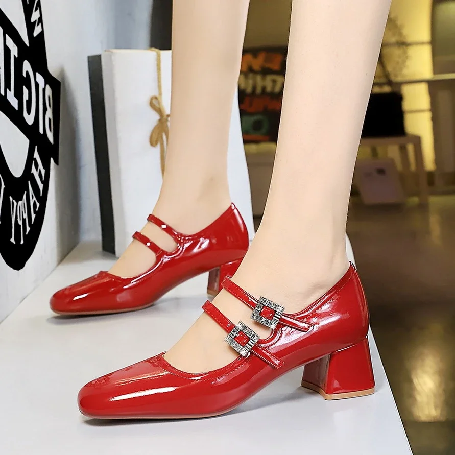 Туфли BIGTREE женские кожа квадратный каблук обувь на толстом каблуке средней