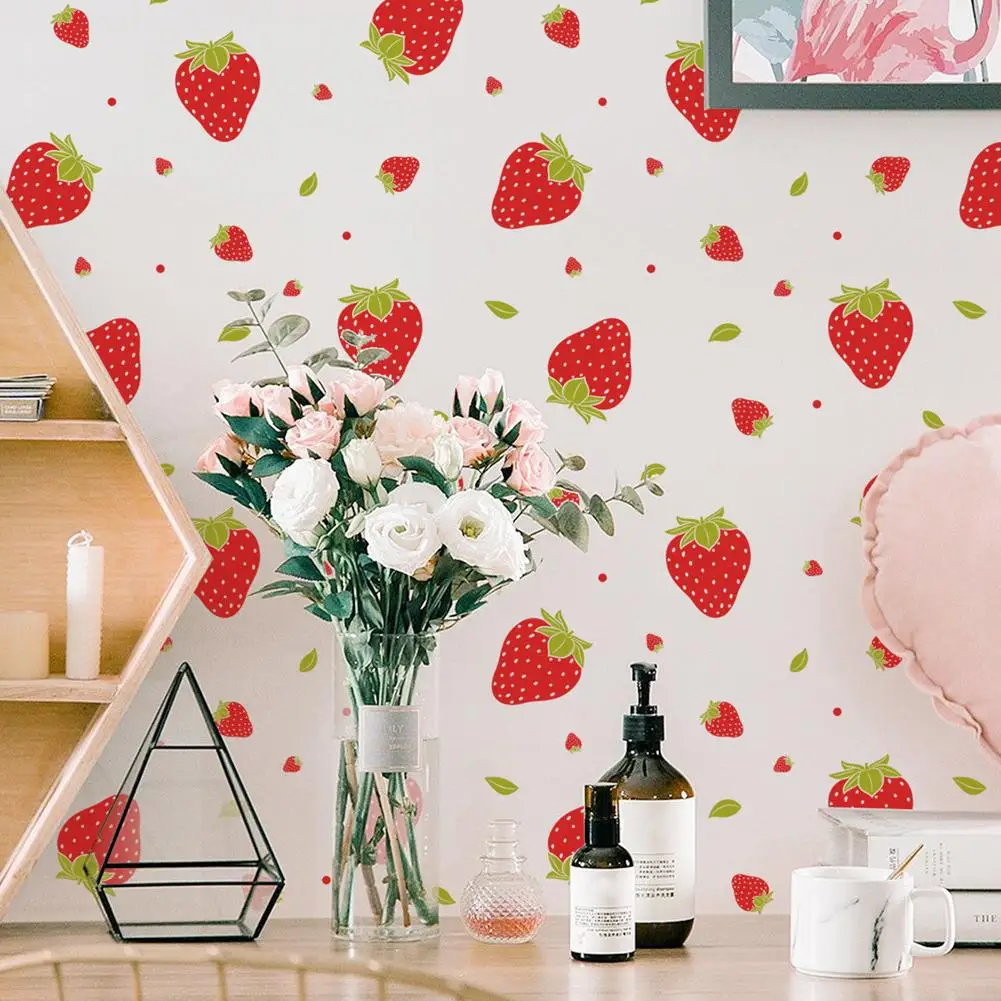 

NEW 92pcs Strawberry Stickers Colorful Waterproof Wall Decals Wallpaper For Girls Boys Baby Bedroom Nursery Wall Decor