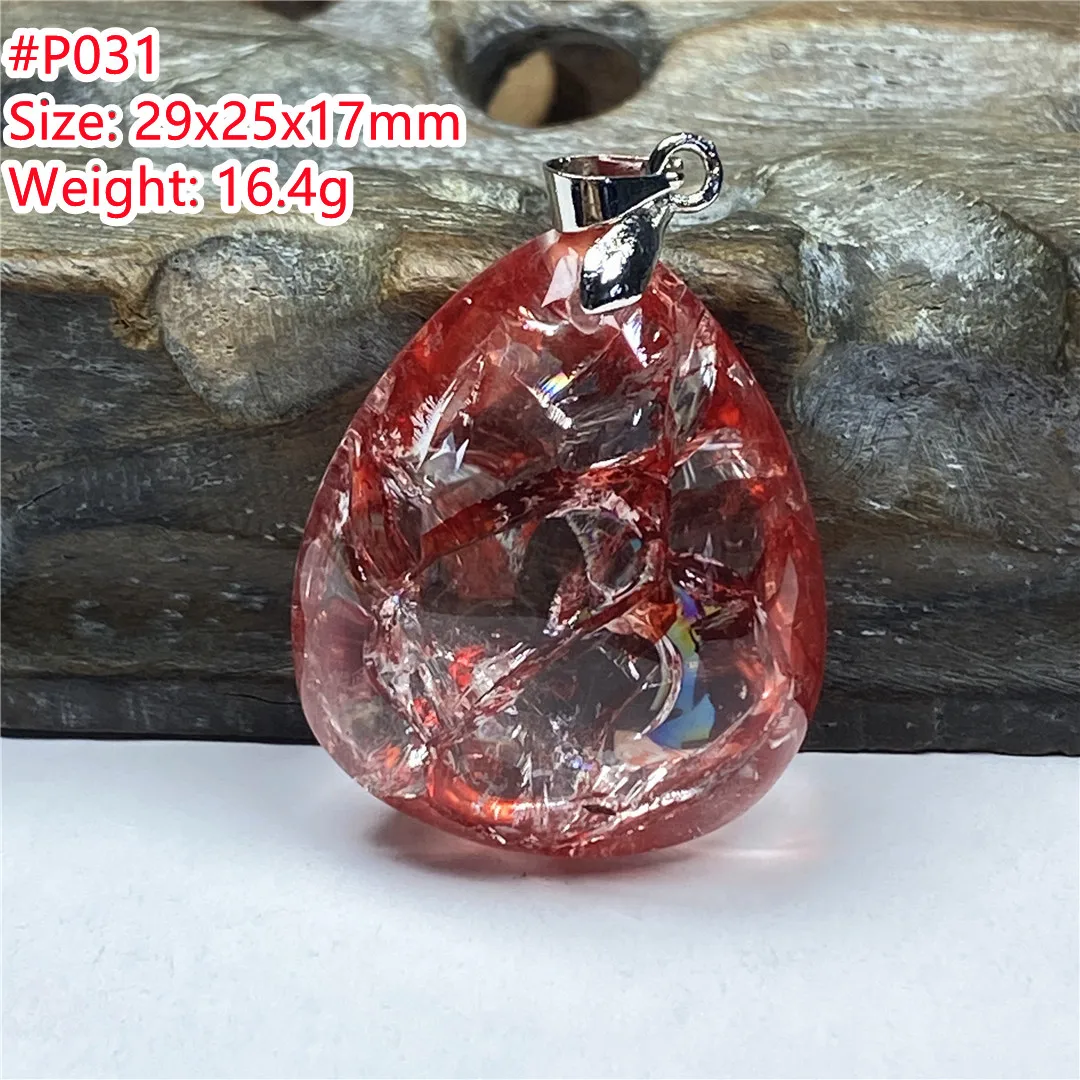 

Natural Red Limonite Phantom Quartz Pendant For Women Men Love Gift 29x25x17mm Beads Clear Crystal Silver Rare Gemstone AAAAA