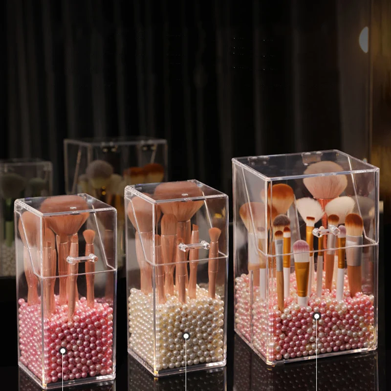 

Organizer Makeup Brush Holder Cosmetics Storage Box Jewelry Organizer Lipstick Display Stand Pen Holder Transparent Plastic Box