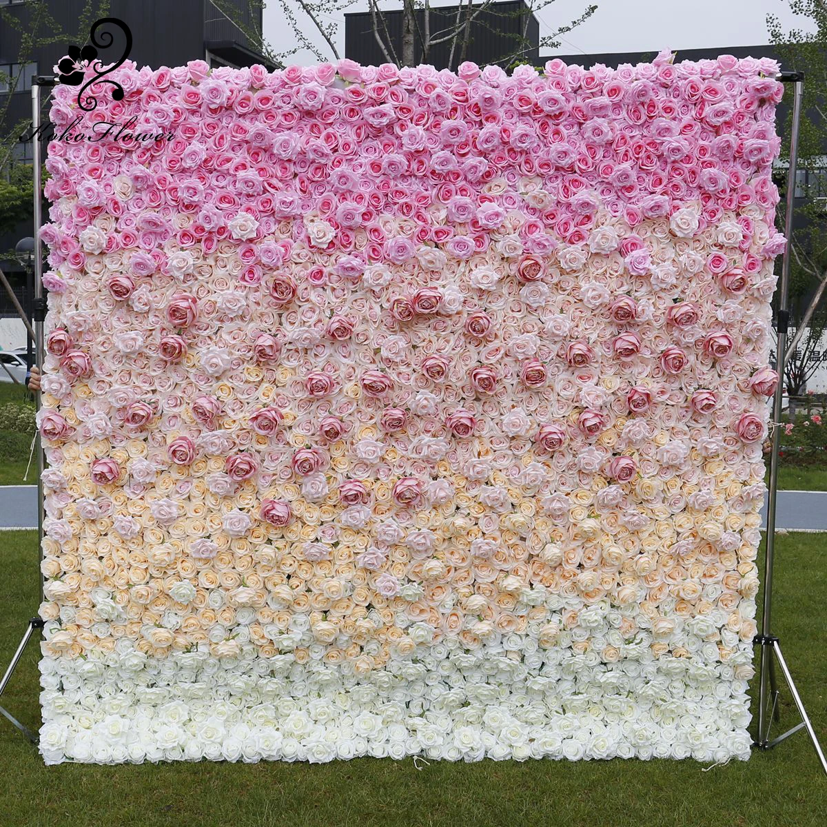 

Koko Flower Gradient Artificial Rose Wall Outdoor Wedding Birthday Party Roller Curtain Flower Background Decoration Stage Props