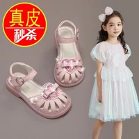 2022 new summer childrens sandals leather bow closed toe childrens princess shoes non slip fashion toddler sandals