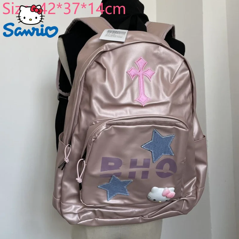 

Sanrio Hello Kitty Embroidered Crosses Backpacks Y2k Punk Style Bag Cute Star Pentagram Canvas Schoolbag Student Grunge Backpack