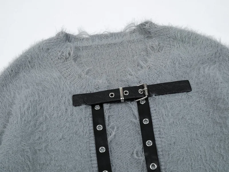 Мужской свободный трикотажный джемпер с кожаным ремешком