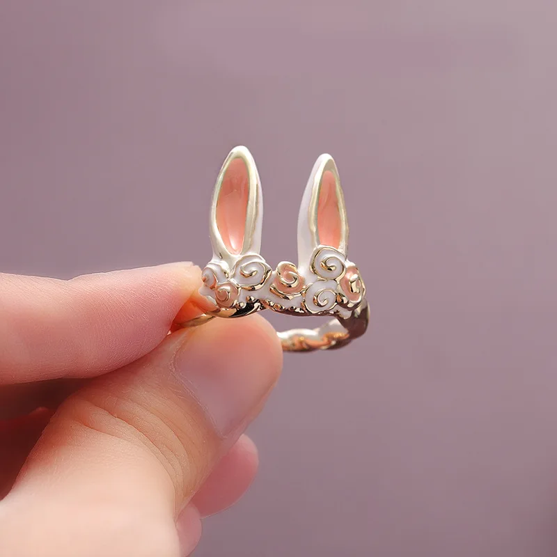 

Easter Day Cute Rabbit Animal Rings Women Fashion Opening Adjustable Metal Ring Carrot Bunny Ear Zircon Crystal Jewelry Gifts