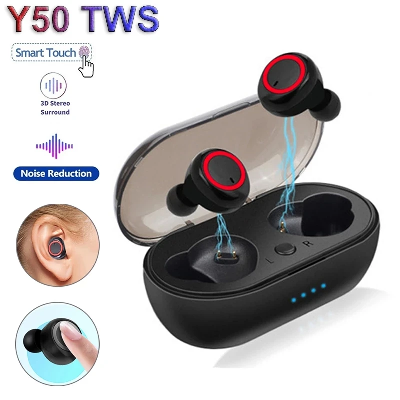 

Y50 TWS Earphone Wireless Headphone Stereo Gaming Headset Sport Earbuds Microphone with Charging Box for Bluetooth Smartphone