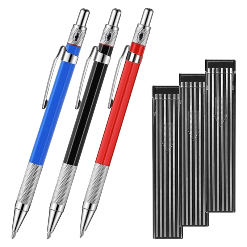 

1Set Metal 3 Silver Stripe Welder Pencils With 36 2.0Mm Round Refills Pencils With Woodworking Pencil Marker Marking Tool