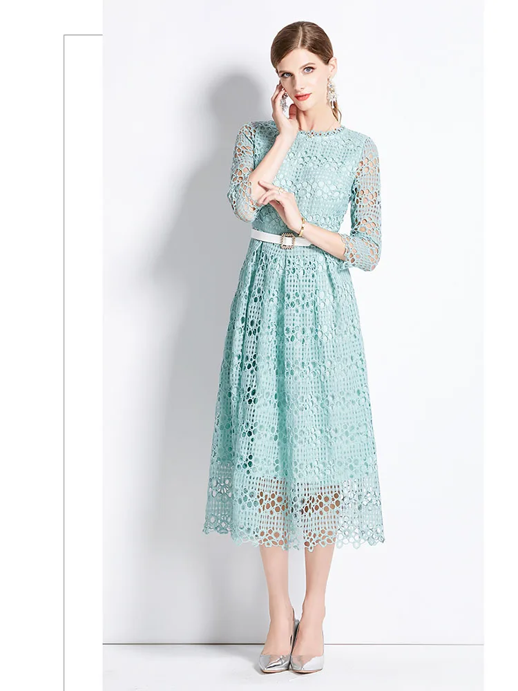 

Women Summer Dress New Vintage Temperament Celebrity Lace Dress with Waist Closure for A Slim and Elegant A-line Dress D4435