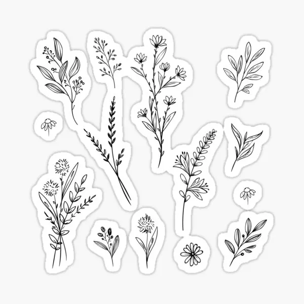

Handdrawn Wildflower S 5PCS Stickers for Water Bottles Car Art Stickers Laptop Kid Wall Decorations Luggage Window Cartoon