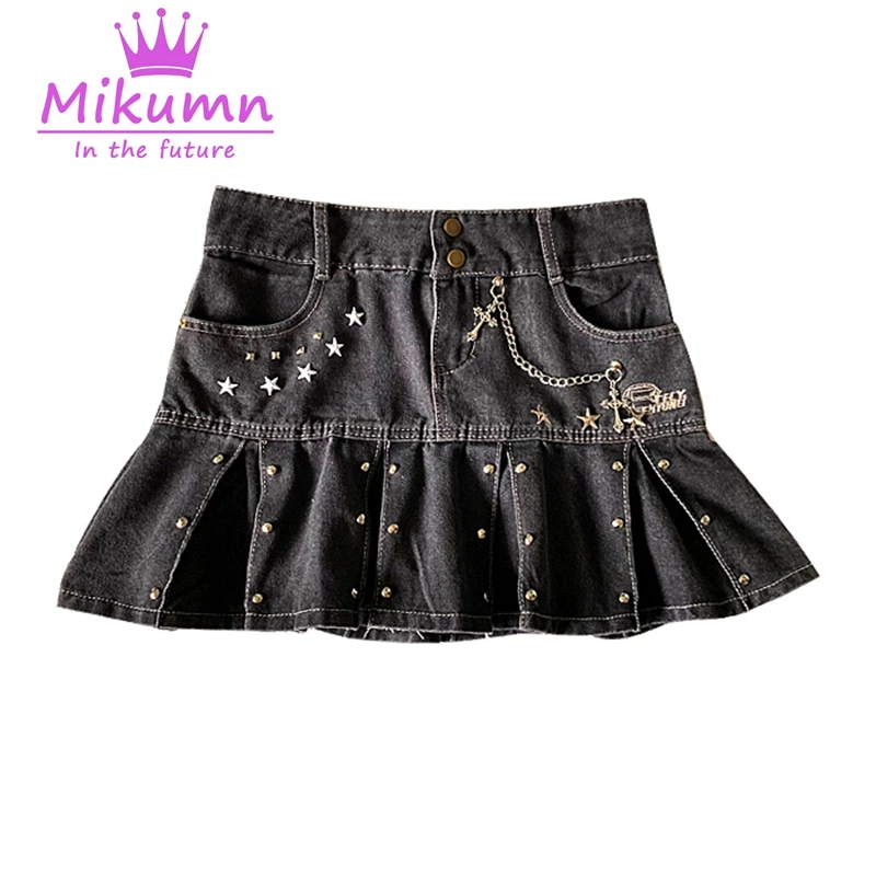 Джинсовая мини-юбка в стиле Харадзюку плиссированная короткая юбка из денима