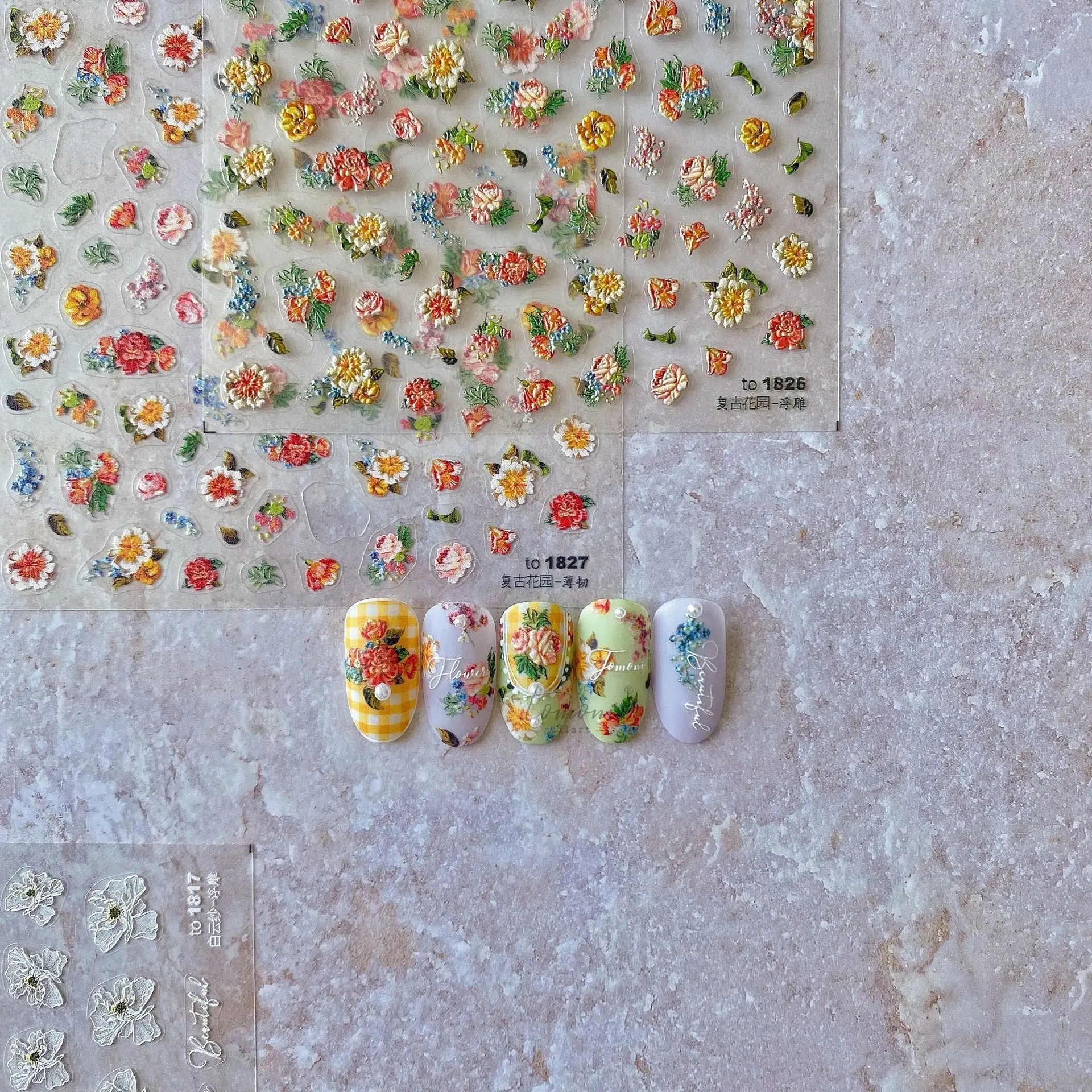 

Лидер продаж, корейские тонкие жесткие садовые 5D наклейки для маникюра в стиле ретро, самодельные наклейки для ногтей, 1827