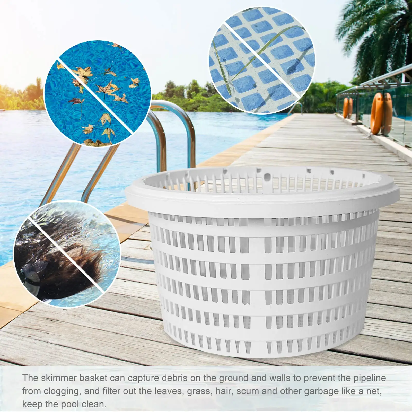 

Pool Filter Basket Replacement Durable Pool Skimmer Baskets Round Strainer Basket Skim Remove Leaves Bugs and Debris For Pools