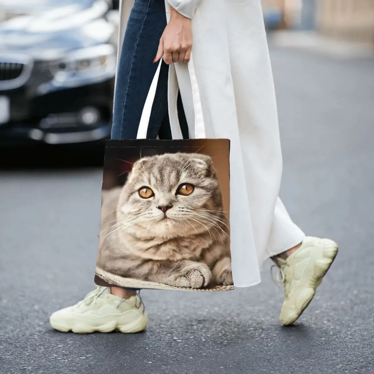 

Big Cat Face Women Totes canvas handbag Cute canvas shopping bag