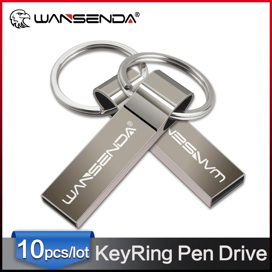 Wholesale 10Pcs/Lot WANSENDA KeyChain USB Flash Drive 32GB Pen 8GB 16GB 128GB Waterproof Memory Stick U Disk