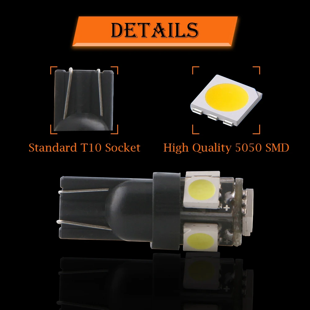 Фото 10 шт. T10 W5W 158 192 192 194 168 5050 SMD 5 светодиодный автомобильный клиновой боковой фонарь внутренняя лампа для чтения купола освещение багажника номерного знака 12 В 24 В №5