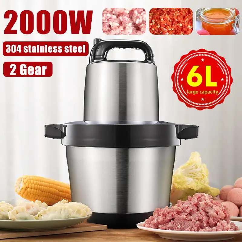 

6L 2 Speed 2000w Stainless Steel Meat Grinder Chopper Electric Automatic Mincing Machine Household Grinder Food Processor