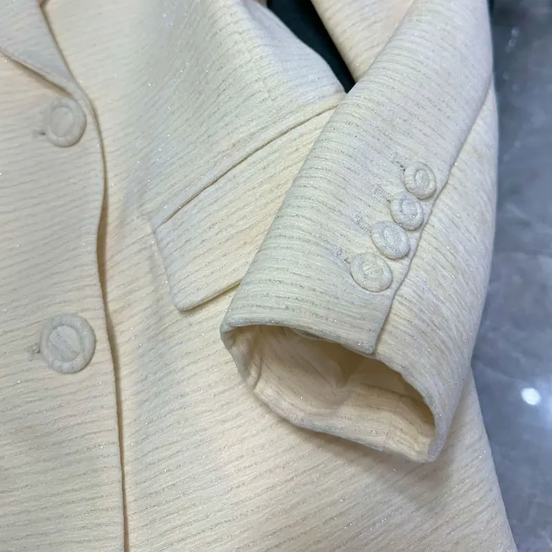 Женский бархатный офисный костюм двубортный подиумный блейзер с отложным