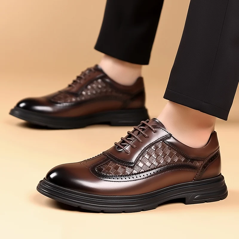 Мужские деловые туфли YOSBOGR повседневные кожаные мужские коричневые свадебные
