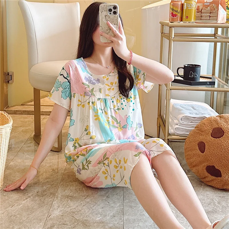 Женские атласные пижамные комплекты с коротким рукавом и цветочным принтом