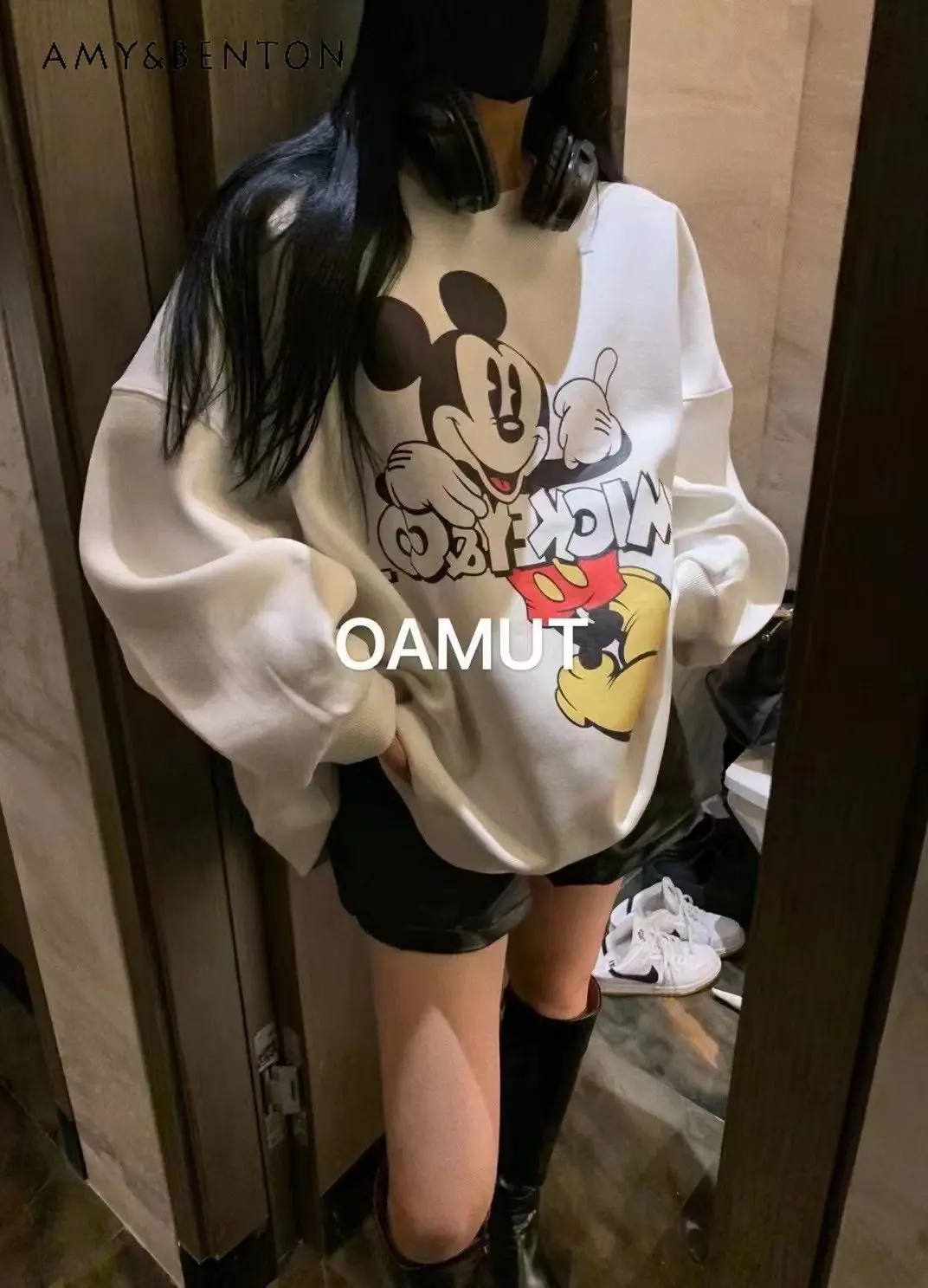 2022 Autumn New All-Matching Loose Sweatshirt for Women Youthful-Looking Casual Cartoon Print Fleece Pullover Tops for Female